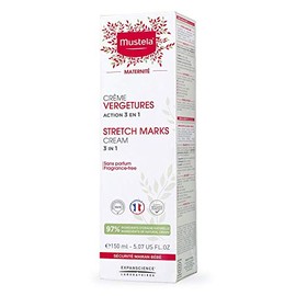 Mustela Crema de estrías de maternidad para el embarazo, hidratante de masaje natural para el cuidado de la piel con aguacate natural, maracuja y manteca de karité, ligeramente perfumada o sin