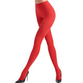 leg elegant Women's 80 Den Microfiber Soft Opaque Tights Pantyhose (Red, L/XL)