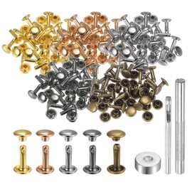 QUARKZMAN 100 Sets Leather Rivets 7 mm x 10 mm Metal Double Cap Rivets Press Studs Fasteners with 3 Pieces Tools for Setting for Leather Craft Repair Decoration, Multicoloured