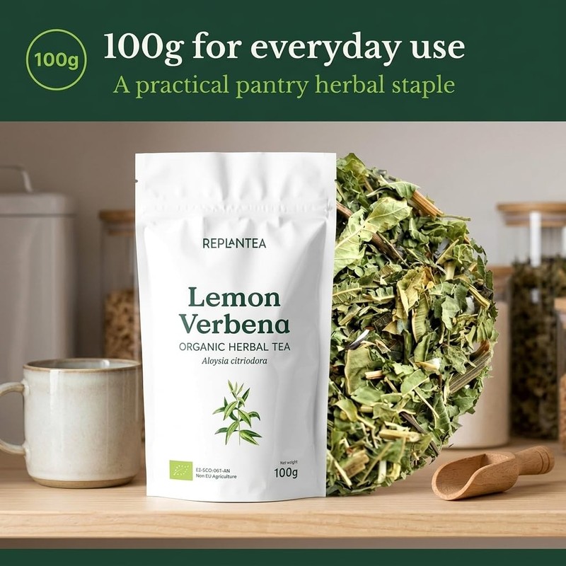 REPLANTEA Organic Lemon Verbena Tea 100g | Premium Cut Leaves
