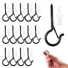 cxxtkcxxlc 15 Screw Hooks, Black, Stainless Steel Screw Hooks with Safety Buckle, Screw-In Hooks for Plants, Bird Feeders, Wind Chimes and Fairy Lights