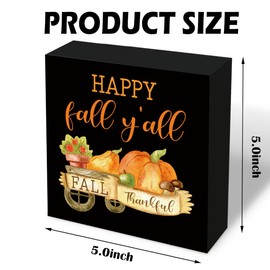 Fall Wooden Sign Happy Fall Y'all Falls Thankful Autumn Decor Autumn Farmhouse Decor Thanksgiving Table Decorative Wooden Box Autumns Decoration for Home Office Shelf Table 5.1x5.1 Inches