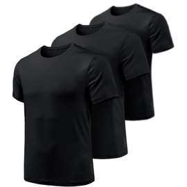 ATHLIO Men's Workout Running Shirts, Sun Protection Quick Dry Athletic Shirts, Short Sleeve Gym T-Shirts, 3pack Hyper Dri Black/Black/Black, Large