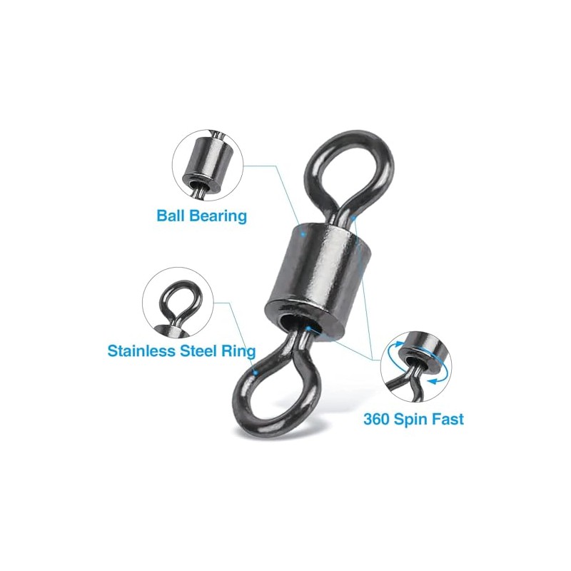250pcs/Box Fishing Barrel Swivels Solid Rings Heavy Duty Fishing Hook