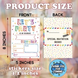RPLCSPC Kids Birthday Invitations, Colorful Birthday Invite, 20 pcs Birthday Invite with 20 Stickers, Let's Party Fill-In Birthday Invitation, Birthday Party Invitations Cards Foldable Design-A13