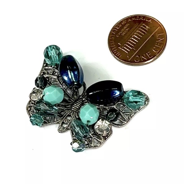 Handmade Czech Glass Beads 1.5 inch Butterfly Ornament Turquoise Green