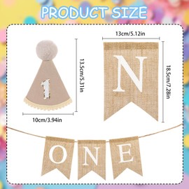 1st Birthday Hat and One Banner Set ,UHOMENY Birthday Crown Flag for 1 Year Old Baby Boy Girl 1st Party Decoration