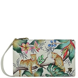 Anuschka Women's Original Hand-Painted Leather RFID Blocking Organizer Wallet, Jungle Queen Ivory