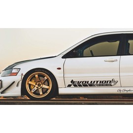 2X Pair Side Evolution v6 Lancer Evo 三菱 自動車 JDM Japan Made Rising Sun Evolution GT-A RS GSR MR MIVEC DOHC Car Vinyl Sticker Decal Banner (38" Wide)