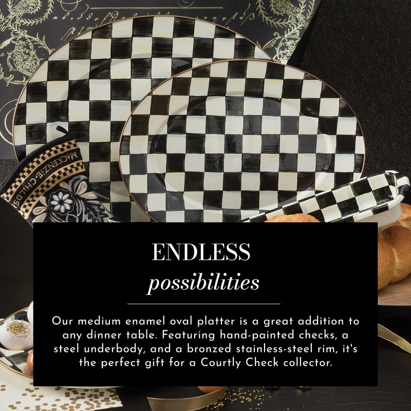 MACKENZIE-CHILDS Courtly Check Enamel Oval Platter, Serving Plate for Entertaining,