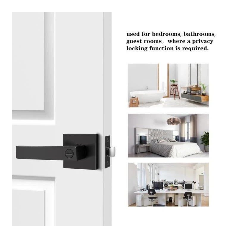 Probrico Matte Black Privacy Door Lever Lock Easy Install Bathroom