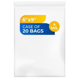 Paclord Medium 6" x 9" Pint Reclosable Poly Zip Seal Lock Bag 4 Mil Thickness, 20 Clear Resealable Bags with Extra Durability, Waterproof and Airtight Heavy Duty Bags