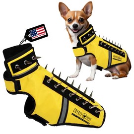 CoyoteVest SpikeVest Dog Harness Vest for Small Dogs, Reflective Dog Vest with Spikes to Shield Your pet from Coyotes, Raptor and Animal Attacks, Anti Hawk Vest, Made in USA (XS-Yellow)