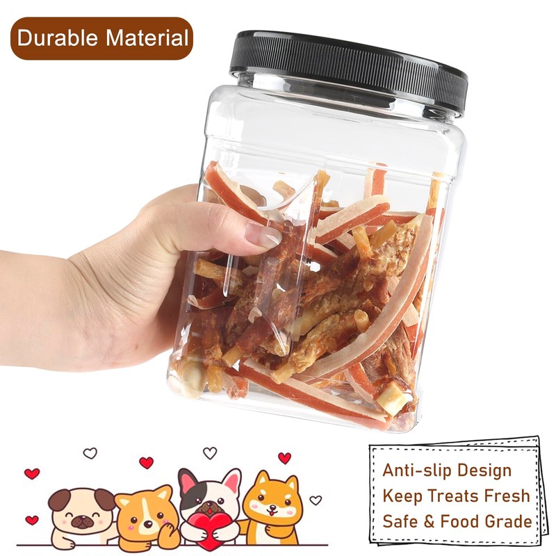 Geyecete 3 Pack Clear Plastic Jars with Lids Pet Snack