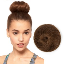isheeny Human Hair Bun Extension, Small Drawstring Straight Updo Donut Chignon | Real Hair Fake Ballet Bun for Women & Girls | Messy Bun Hair Piece for Effortless Style (Dark Brown)