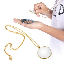 5X Magnifier Glass Monocle Lens, Necklace Magnifying Glass Loupe for Books Crafts Jewellery Hobbies(Gold)