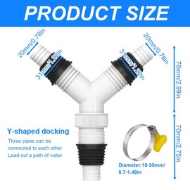 JAWUZ Washing Machine Drain Adapter, Drain Washing Machine Triple Thread Connection - Triple Thread Connection Y Adapter for Pipes with 20-31 mm Input and 36 mm Outlet, Plastic Thread Connection, F