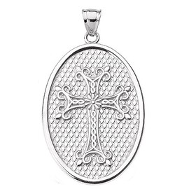 Religious Jewelry 925 Sterling Silver Armenian Cross Oval Pendant