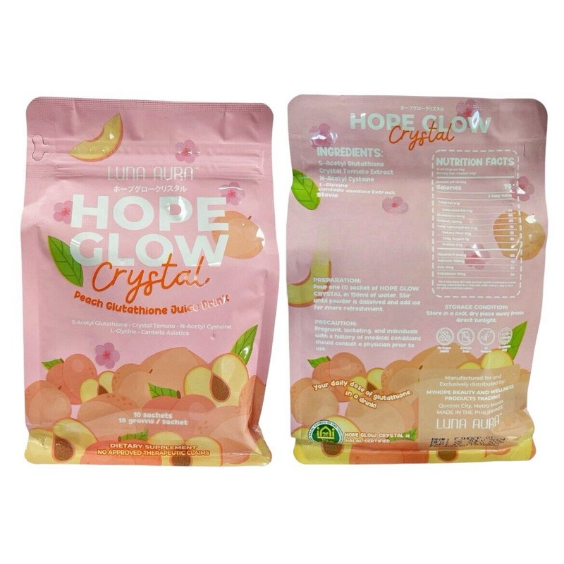 Luna Aura Hope Glow CRYSTAL Peach Glutathione Juice Drink, 10