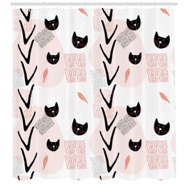 Ambesonne Modern Shower Curtain, Cat Faces with Dotted Whiskers Kittens Animals Kids Nursery Theme, Cloth Fabric Bathroom Decor Set with Hooks, 70" Long, Coral Peach