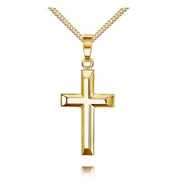 Pendant Cross Gold Cross for Women, with Flattened Edges as a Chain Pendant 333 Gold 8 K. With Necklace Chain Length Selectable, With chain: length 45 cm