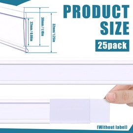 Fulmoon 25 Pack Shelf Label Strips Snap-in 1.25”h Angled Shelf Strip Price Tag Grippers Fits Standard Gondola Channel Clear Plastic Front/Clear Back Sign Holder for 48” Long Holder