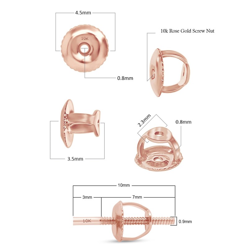 10k Solid Rose Gold Replacement Pair Earring Screw Back Backings