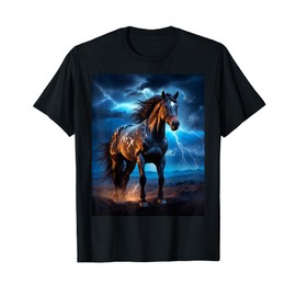 Beautiful Horse with Lightning Sky - Horse T-Shirt