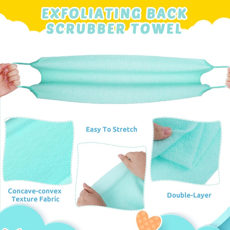 3 Pack Exfoliating Back Scrubber with Handles Exfoliating Washcloth Nylon