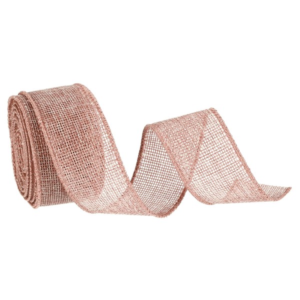 MECCANIXITY Burlap Ribbon Fabric Wired Edge Ribbons Khaki 1-1/2 Inch