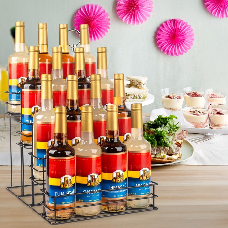 kimilus 16 Bottle Capacity Coffee Syrup Organizer 4 Tier Coffee