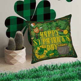 Smilyard Happy St. Patrick's Day Pillow Covers 18x18 Inch Vintage Spring Holiday Green Clovers Irish Hat Gold Coin Lucky Shamrock Throw Pillow Cover Cotton Linen Pillow Case for Sofa Couch