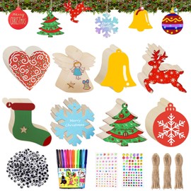 Christmas Wooden Pendants, 80 Pieces Craft Set Christmas, Crafts Christmas Children, Wooden Pendants for Painting Christmas, DIY Christmas Decoration Wood, Tree Decoration Christmas