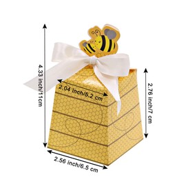 SumDirect Paper Beehive Gift Boxes - Bumble Bee Candy Boxes with Ribbons, 50PCS Baby Shower Wedding Favor Beehive Decorations
