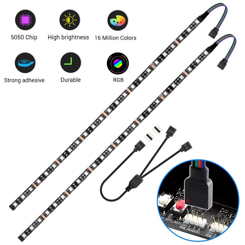 Vrabocry LED RGB PC Light Strip 2PCs 19.7in RGB LED