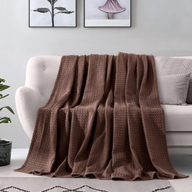 Elegant Comfort Premium 100% Cotton Waffle Blanket - Lightweight Breathable Waffle Weave Bed Blanket - Soft and Warm All Season Blanket for Couch, Sofa and Bed, Queen Size 90x90 Inches, Brown