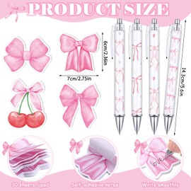 Affrolling 24 Pcs Coquettte Pink Bow Pens Sitcky Notes Pads Set Preppy Aesthetic Coquettte Bow Party Favors Funny Cute Pens Note Pads for Birthday Graduation Gifts