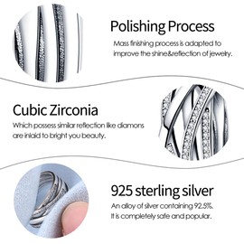 KUNSIR 925 Sterling Silver Rings for Women Love Knot Rings Finger Spring Rings Jewellery Gifts Crossed Rings for Women with Cubic Zirconia Size, Size: