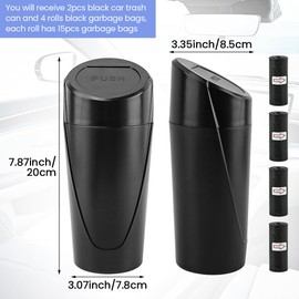 NINEFOX 2 Pack Car Trash Can with Lid,Car Garbage Can Cup Holder, Mini Leakproof Vehicle Trash Bin with 60pcs Trash Bags, Organizers and Storage for Front Back Seat Accessories(Black)