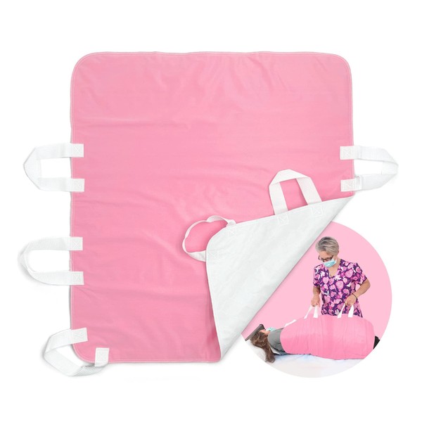 Atcha Ba Positioning Bed Pad with Handles, Incontinence Patient Lift for Home and Hospital Use, Waterproof, Reusable and Washable Bed Pads, Durable and Comfortable, 34 x 36 Inches, Pink, Pack of 1