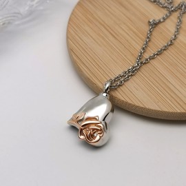 QeenseKc Rose Flower Cremation Urn Necklace for Ashes Heart Love Daughter Memorial Locket Keepsake Pendant Jewelry