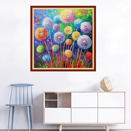 Joyhoor Cross Stitch Kits for Beginners Stamped Cross-Stitch Supplies Needlework preprint Embroidery Kits for Adults DIY Needlepoint Kits Embroidery Patterns 11CT-Colorful Dandelion 18x18 inchs