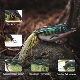 Probite Soft Frog Lures, Topwater Swimbaits for Bass Fishing, Realistic PVC Design, Weedless Hooks, Perfect for Freshwater & Saltwater, Effective Fishing Lures for Pike & Snakehead (5pcs)