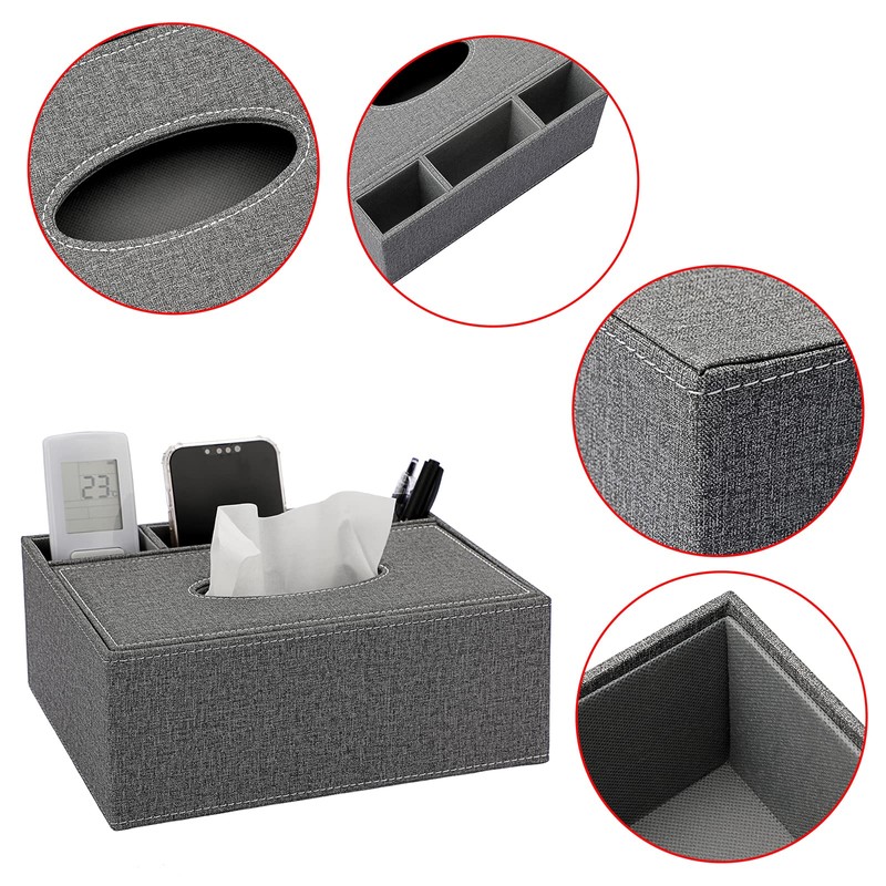 BTSKY Linen Household Office Rectangular Tissue Box with Remote Control