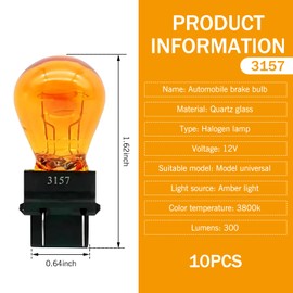 Downhill 10 PCS 3157 Bulb, 3157 Miniature Bulbs, 12v 21/5w Multi-function Brake Light/Turn Signal Lights/Taillight Bulbs, Plug and Play Lighting Replacement, for Most Cars (Amber)