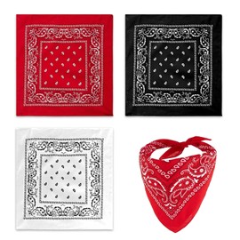 Pack of 3 Bandana Neckerchief Men and Women, Red Scarf, Triangle Scarf, Bandanas, Headwear, Hair Scarf, Pirate, Paisley Scarf, Unisex Headscarf, Cowboy Neckerchiefs, Multifunctional Headscarves (Red