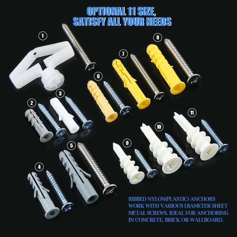 Glarks 212Pcs Phillips Flat Head Self Tapping Screws and Ribbed