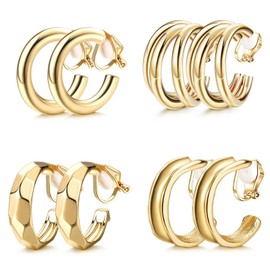 4 Pairs Clip on Earrings for Women Gold Hoop Earrings Women C-shaped Cartilage Earrings Cubic Clip on Earrings Non Pierced Earrings Gold Jewelry for Women