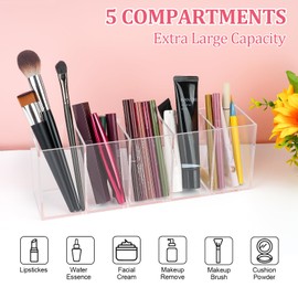 WINKIO Brush Holder with 5 Compartments, Acrylic Brush Holder, Clear Makeup Organiser, Large Capacity, Divided Storage, Multifunctional Cosmetic Organiser for Brushes, Eyeliners, Lipstick