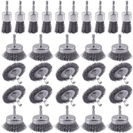 30 Pack Carbon Steel Wire Wheel Brush, Rocaris Cup Brush, Wheel Brush, Pen Brush Set with 1/4-Inch Hex Shank for Rust Removal, Corrosion and Scrub Surfaces
